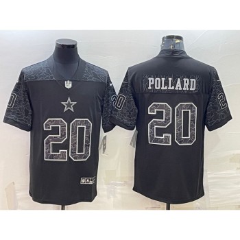 Men's Dallas Cowboys #20 Tony Pollard Black Reflective Limited Stitched Football Jersey Men's Dallas Cowboys #20 Tony Pollard Black Reflective Limited Stitched Football Jersey