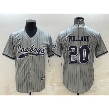 Men's Dallas Cowboys #20 Tony Pollard Gray With Patch Cool Base Stitched Baseball Jersey Men's Dallas Cowboys #20 Tony Pollard Gray With Patch Cool Base Stitched Baseball Jersey