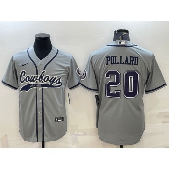 Men's Dallas Cowboys #20 Tony Pollard Grey With Patch Cool Base Stitched Baseball Jersey Men's Dallas Cowboys #20 Tony Pollard Grey With Patch Cool Base Stitched Baseball Jersey