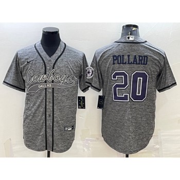 Men's Dallas Cowboys #20 Tony Pollard Grey With Patch Cool Base Stitched Baseball Jersey Men's Dallas Cowboys #20 Tony Pollard Grey With Patch Cool Base Stitched Baseball Jersey