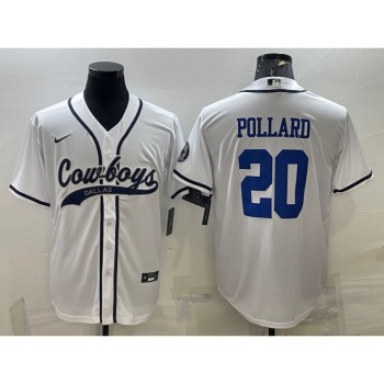Men's Dallas Cowboys #20 Tony Pollard White With Patch Cool Base Stitched Baseball Jersey Men's Dallas Cowboys #20 Tony Pollard White With Patch Cool Base Stitched Baseball Jersey