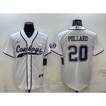 Men's Dallas Cowboys #20 Tony Pollard White With Patch Cool Base Stitched Baseball Jersey Men's Dallas Cowboys #20 Tony Pollard White With Patch Cool Base Stitched Baseball Jersey