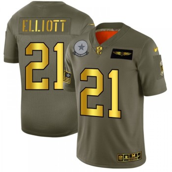 Men's Dallas Cowboys #21 Ezekiel Elliott 2019 Olive/Gold Salute To Service Limited Stitched NFL Jersey Men's Dallas Cowboys #21 Ezekiel Elliott 2019 Olive/Gold Salute To Service Limited Stitched NFL Jersey