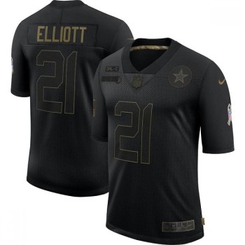 Men's Dallas Cowboys #21 Ezekiel Elliott 2020 Black Salute To Service Limited Stitched Jersey Men's Dallas Cowboys #21 Ezekiel Elliott 2020 Black Salute To Service Limited Stitched Jersey