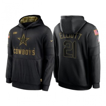 Men's Dallas Cowboys #21 Ezekiel Elliott 2020 Black Salute to Service Sideline Performance Pullover Hoodie Men's Dallas Cowboys #21 Ezekiel Elliott 2020 Black Salute to Service Sideline Performance Pullover Hoodie