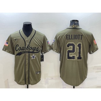 Men's Dallas Cowboys #21 Ezekiel Elliott 2022 Olive Salute to Service Cool Base Stitched Baseball Jersey Men's Dallas Cowboys #21 Ezekiel Elliott 2022 Olive Salute to Service Cool Base Stitched Baseball Jersey