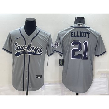 Men's Dallas Cowboys #21 Ezekiel Elliott Grey Cool Base Stitched Baseball Jersey Men's Dallas Cowboys #21 Ezekiel Elliott Grey Cool Base Stitched Baseball Jersey
