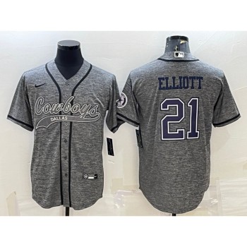 Men's Dallas Cowboys #21 Ezekiel Elliott Grey With Patch Cool Base Stitched Baseball Jersey Men's Dallas Cowboys #21 Ezekiel Elliott Grey With Patch Cool Base Stitched Baseball Jersey