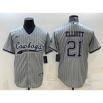 Men's Dallas Cowboys #21 Ezekiel Elliott Grey With Patch Cool Base Stitched Baseball Jersey Men's Dallas Cowboys #21 Ezekiel Elliott Grey With Patch Cool Base Stitched Baseball Jersey