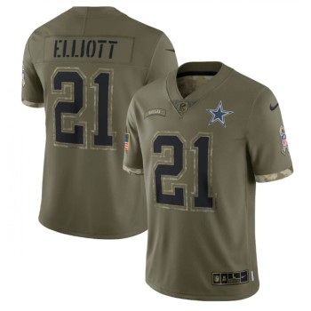 Men's Dallas Cowboys #21 Ezekiel Elliott Olive 2022 Salute To Service Limited Stitched Jersey Men's Dallas Cowboys #21 Ezekiel Elliott Olive 2022 Salute To Service Limited Stitched Jersey