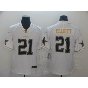 Men's Dallas Cowboys #21 Ezekiel Elliott White 2019 100th Season Golden Edition Stitched NFL Jersey Men's Dallas Cowboys #21 Ezekiel Elliott White 2019 100th Season Golden Edition Stitched NFL Jersey