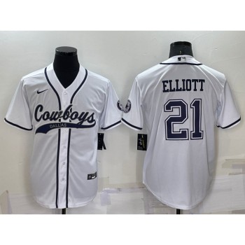 Men's Dallas Cowboys #21 Ezekiel Elliott White Cool Base Stitched Baseball Jersey Men's Dallas Cowboys #21 Ezekiel Elliott White Cool Base Stitched Baseball Jersey