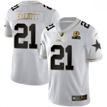 Men's Dallas Cowboys #21 Ezekiel Elliott White Golden Edition With 1960 Patch Limited Stitched Jersey Men's Dallas Cowboys #21 Ezekiel Elliott White Golden Edition With 1960 Patch Limited Stitched Jersey