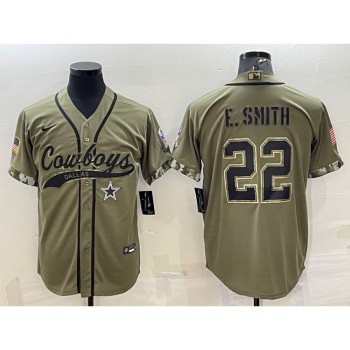 Men's Dallas Cowboys #22 Emmitt Smith 2022 Olive Salute to Service Cool Base Stitched Baseball Jersey Men's Dallas Cowboys #22 Emmitt Smith 2022 Olive Salute to Service Cool Base Stitched Baseball Jersey