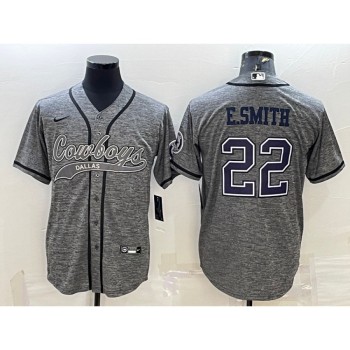 Men's Dallas Cowboys #22 Emmitt Smith Grey With Patch Cool Base Stitched Baseball Jersey Men's Dallas Cowboys #22 Emmitt Smith Grey With Patch Cool Base Stitched Baseball Jersey