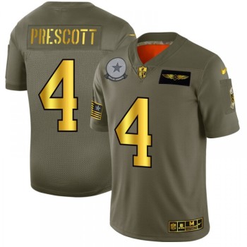 Men's Dallas Cowboys #4 Dak Prescott 2019 Olive/Gold Salute To Service Limited Stitched NFL Jersey Men's Dallas Cowboys #4 Dak Prescott 2019 Olive/Gold Salute To Service Limited Stitched NFL Jersey