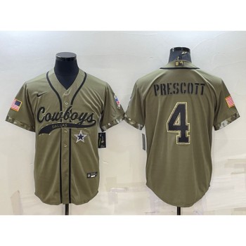 Men's Dallas Cowboys #4 Dak Prescott 2022 Olive Salute to Service Cool Base Stitched Baseball Jersey Men's Dallas Cowboys #4 Dak Prescott 2022 Olive Salute to Service Cool Base Stitched Baseball Jersey
