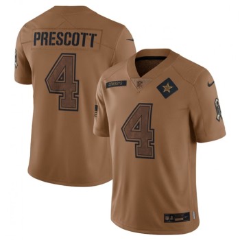 Men's Dallas Cowboys #4 Dak Prescott 2023 Brown Salute To Service Limited Stitched Football Jersey Men's Dallas Cowboys #4 Dak Prescott 2023 Brown Salute To Service Limited Stitched Football Jersey