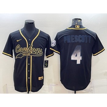 Men's Dallas Cowboys #4 Dak Prescott Black Gold With Patch Cool Base Stitched Baseball Jersey Men's Dallas Cowboys #4 Dak Prescott Black Gold With Patch Cool Base Stitched Baseball Jersey