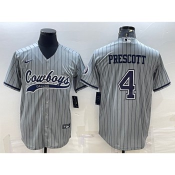Men's Dallas Cowboys #4 Dak Prescott Gray With Patch Cool Base Stitched Baseball Jersey Men's Dallas Cowboys #4 Dak Prescott Gray With Patch Cool Base Stitched Baseball Jersey