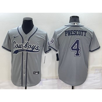 Men's Dallas Cowboys #4 Dak Prescott Grey Cool Base Stitched Baseball Jersey Men's Dallas Cowboys #4 Dak Prescott Grey Cool Base Stitched Baseball Jersey