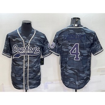 Men's Dallas Cowboys #4 Dak Prescott Grey Navy Camo With Patch Cool Base Stitched Baseball Jersey Men's Dallas Cowboys #4 Dak Prescott Grey Navy Camo With Patch Cool Base Stitched Baseball Jersey