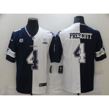 Men's Dallas Cowboys #4 Dak Prescott Navy White Split With C Patch Stitched Jersey Men's Dallas Cowboys #4 Dak Prescott Navy White Split With C Patch Stitched Jersey