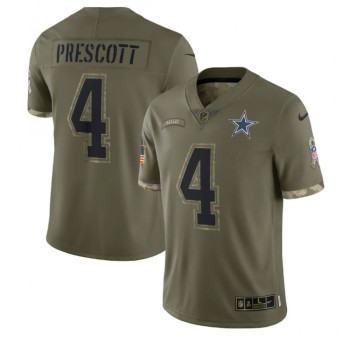 Men's Dallas Cowboys #4 Dak Prescott Olive 2022 Salute To Service Limited Stitched Jersey Men's Dallas Cowboys #4 Dak Prescott Olive 2022 Salute To Service Limited Stitched Jersey