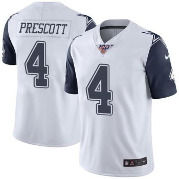 Men's Dallas Cowboys #4 Dak Prescott White 2019 100th Season Color Rush Limited Stitched NFL Jersey Men's Dallas Cowboys #4 Dak Prescott White 2019 100th Season Color Rush Limited Stitched NFL Jersey