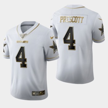 Men's Dallas Cowboys #4 Dak Prescott White 2019 100th Season Golden Edition Stitched NFL Jersey Men's Dallas Cowboys #4 Dak Prescott White 2019 100th Season Golden Edition Stitched NFL Jersey