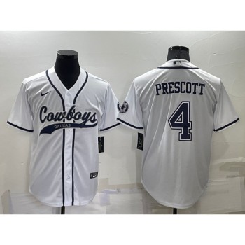 Men's Dallas Cowboys #4 Dak Prescott White Cool Base Stitched Baseball Jersey Men's Dallas Cowboys #4 Dak Prescott White Cool Base Stitched Baseball Jersey