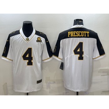 Men's Dallas Cowboys #4 Dak Prescott White Gold With 1960 Patch Thanksgiving Vapor Untouchable Limited Stitched Football Jersey Men's Dallas Cowboys #4 Dak Prescott White Gold With 1960 Patch Thanksgiving Vapor Untouchable Limited Stitched Football Jersey