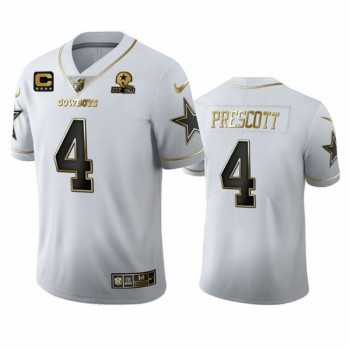 Men's Dallas Cowboys #4 Dak Prescott White Golden Edition With C Patch And 1960 Patch Limited Stitched Jersey Men's Dallas Cowboys #4 Dak Prescott White Golden Edition With C Patch And 1960 Patch Limited Stitched Jersey