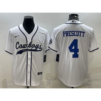 Men's Dallas Cowboys #4 Dak Prescott White With Patch Cool Base Stitched Baseball Jersey Men's Dallas Cowboys #4 Dak Prescott White With Patch Cool Base Stitched Baseball Jersey