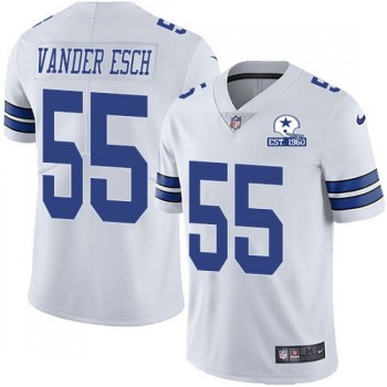 Men's Dallas Cowboys #55 Leighton Vander Esch White With Established In 1960 Patch Limited Stitched Jersey Men's Dallas Cowboys #55 Leighton Vander Esch White With Established In 1960 Patch Limited Stitched Jersey