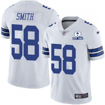 Men's Dallas Cowboys #58 Aldon Smith White With Established In 1960 Patch Limited Stitched Jersey Men's Dallas Cowboys #58 Aldon Smith White With Established In 1960 Patch Limited Stitched Jersey