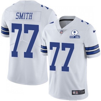Men's Dallas Cowboys #77 Tyron Smith White With Established In 1960 Patch Limited Stitched Jersey Men's Dallas Cowboys #77 Tyron Smith White With Established In 1960 Patch Limited Stitched Jersey