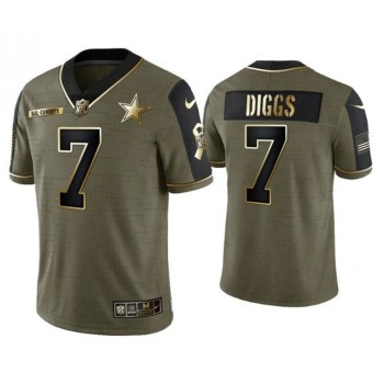 Men's Dallas Cowboys #7 Trevon Diggs 2021 Olive Salute To Service Golden Limited Stitched Jersey Men's Dallas Cowboys #7 Trevon Diggs 2021 Olive Salute To Service Golden Limited Stitched Jersey