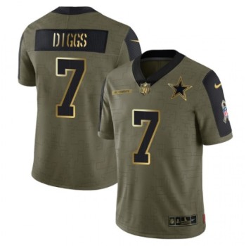 Men's Dallas Cowboys #7 Trevon Diggs 2021 Olive Salute To Service Golden Limited Stitched Jersey Men's Dallas Cowboys #7 Trevon Diggs 2021 Olive Salute To Service Golden Limited Stitched Jersey
