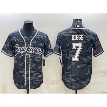 Men's Dallas Cowboys #7 Trevon Diggs Grey Camo With Patch Cool Base Stitched Baseball Jersey Men's Dallas Cowboys #7 Trevon Diggs Grey Camo With Patch Cool Base Stitched Baseball Jersey