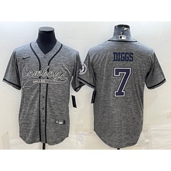 Men's Dallas Cowboys #7 Trevon Diggs Grey With Patch Cool Base Stitched Baseball Jersey Men's Dallas Cowboys #7 Trevon Diggs Grey With Patch Cool Base Stitched Baseball Jersey