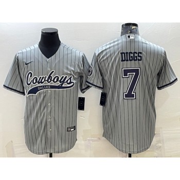 Men's Dallas Cowboys #7 Trevon Diggs Grey With Patch Cool Base Stitched Baseball Jersey Men's Dallas Cowboys #7 Trevon Diggs Grey With Patch Cool Base Stitched Baseball Jersey