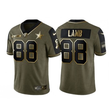 Men's Dallas Cowboys #88 CeeDee Lamb 2021 Olive Salute To Service Golden Limited Stitched Jersey Men's Dallas Cowboys #88 CeeDee Lamb 2021 Olive Salute To Service Golden Limited Stitched Jersey