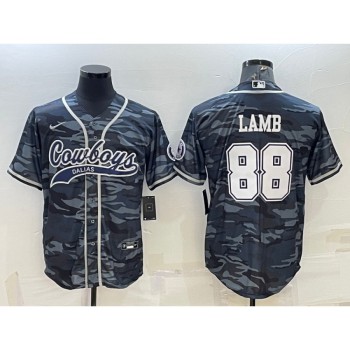 Men's Dallas Cowboys #88 CeeDee Lamb Grey Camo With Patch Cool Base Stitched Baseball Jersey Men's Dallas Cowboys #88 CeeDee Lamb Grey Camo With Patch Cool Base Stitched Baseball Jersey