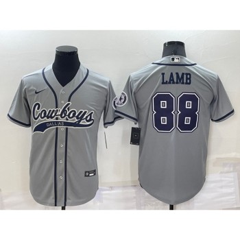Men's Dallas Cowboys #88 CeeDee Lamb Grey Cool Base Stitched Baseball Jersey Men's Dallas Cowboys #88 CeeDee Lamb Grey Cool Base Stitched Baseball Jersey