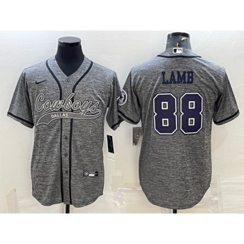 Men's Dallas Cowboys #88 CeeDee Lamb Grey With Patch Cool Base Stitched Baseball Jersey Men's Dallas Cowboys #88 CeeDee Lamb Grey With Patch Cool Base Stitched Baseball Jersey