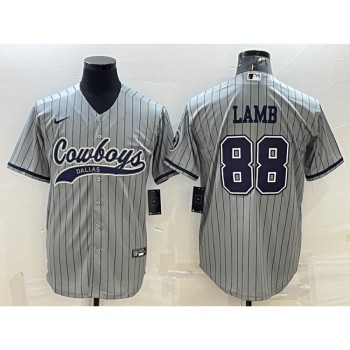 Men's Dallas Cowboys #88 CeeDee Lamb Grey With Patch Cool Base Stitched Baseball Jersey Men's Dallas Cowboys #88 CeeDee Lamb Grey With Patch Cool Base Stitched Baseball Jersey