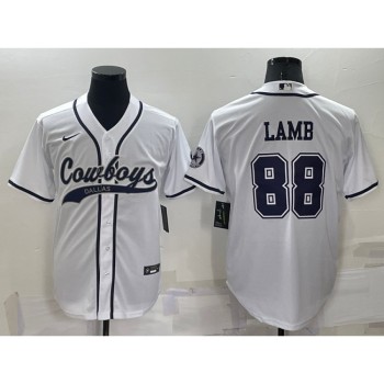 Men's Dallas Cowboys #88 CeeDee Lamb White Cool Base Stitched Baseball Jersey Men's Dallas Cowboys #88 CeeDee Lamb White Cool Base Stitched Baseball Jersey