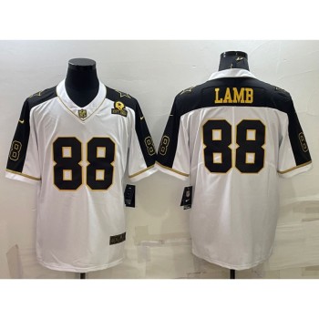 Men's Dallas Cowboys #88 CeeDee Lamb White Gold Edition With 1960 Patch Limited Stitched Football Jersey Men's Dallas Cowboys #88 CeeDee Lamb White Gold Edition With 1960 Patch Limited Stitched Football Jersey