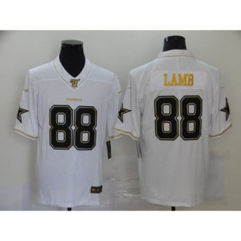 Men's Dallas Cowboys #88 CeeDee Lamb White Golden 100th Season Stitched Jersey Men's Dallas Cowboys #88 CeeDee Lamb White Golden 100th Season Stitched Jersey